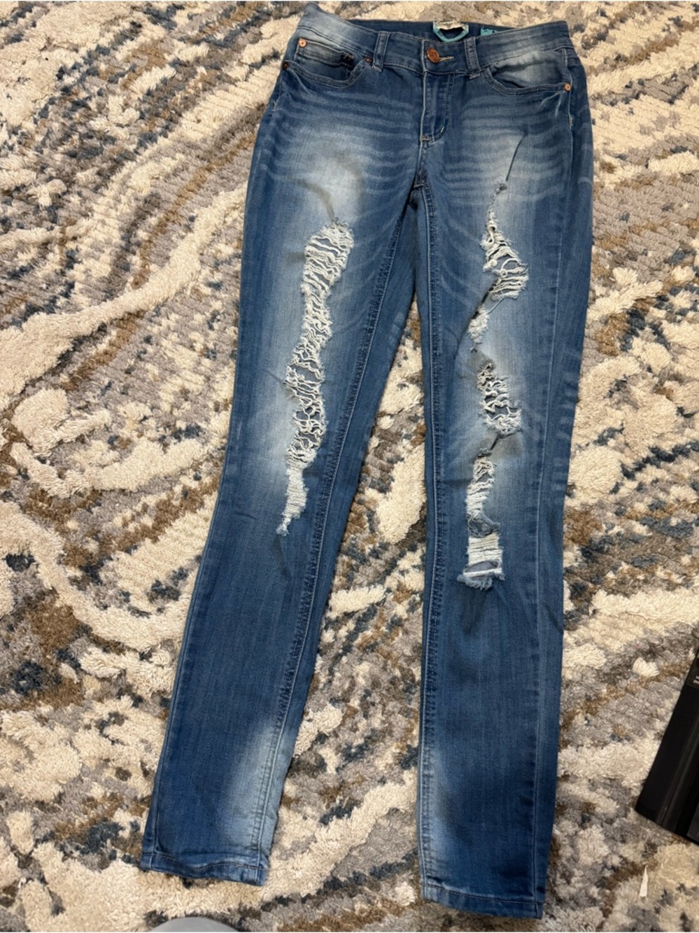 Indigo Rein Women's Distressed Skinny Jeans in Blue
